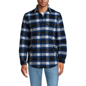 Lands’ End Men’s Super Brushed Shirt Jacket(Aged Steel Heather/Blue Plaid)