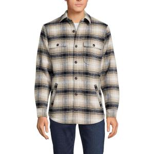 Lands’ End Men’s Super Brushed Shirt Jacket(Black/Khaki Plaid)