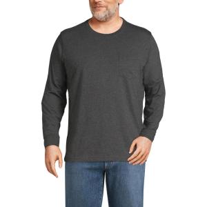 Lands’ End Men’s Super-T Long Sleeve T-Shirt with Pocket(Dark Charcoal Heather)