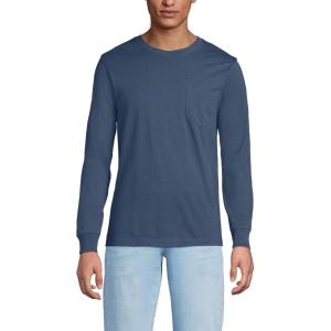 Lands’ End Men’s Super-T Long Sleeve T-Shirt with Pocket(Nightfall Blue)