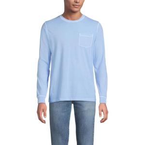 Lands’ End Men’s Super-T Long Sleeve T-Shirt with Pocket(Powder Blue Garment Dye)