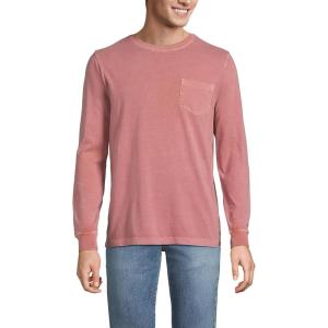 Lands’ End Men’s Super-T Long Sleeve T-Shirt with Pocket(Washed Cordovan Garment Dye)