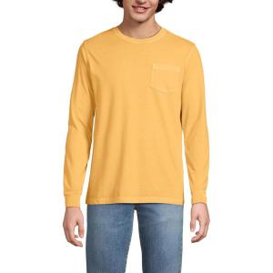 Lands’ End Men’s Super-T Long Sleeve T-Shirt with Pocket(Washed Mango Garment Dye)