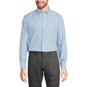 Lands’ End Men’s Tailored Fit No Iron Solid American-Grown Supima Cotton Pinpoint Buttondown Collar Dress Shirt(Clear Blue/White Stripe)