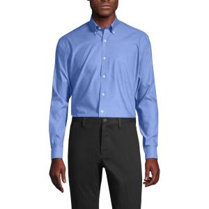 Lands’ End Men’s Tailored Fit No Iron Solid American-Grown Supima Cotton Pinpoint Buttondown Collar Dress Shirt(Light French Blue)