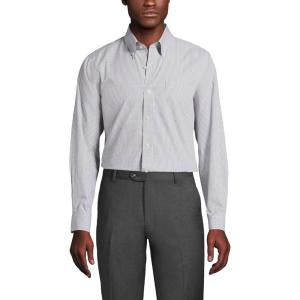 Lands’ End Men’s Tailored Fit No Iron Solid American-Grown Supima Cotton Pinpoint Buttondown Collar Dress Shirt(Ultimate Gray Check)