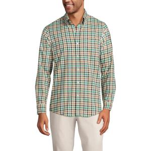 Lands’ End Men’s Tailored Fit No Iron Twill Long Sleeve Shirt(Fresh Evergreen/Green Plaid)