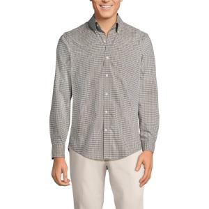 Lands’ End Men’s Tailored Fit No Iron Twill Long Sleeve Shirt(Light Mushroom Check)