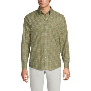 Lands’ End Men’s Tailored Fit No Iron Twill Long Sleeve Shirt(River Stone Green/Gold Plaid)