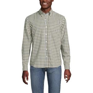 Lands’ End Men’s Traditional Fit Essential Lightweight Poplin Shirt(Olive Drab Gingham)