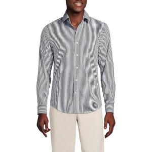 Lands’ End Men’s Traditional Fit Long Sleeve Travel Kit Shirt(Black/White Stripes)