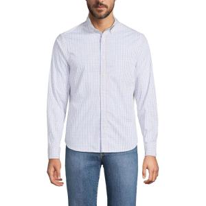 Lands’ End Men’s Traditional Fit Long Sleeve Travel Kit Shirt(Bourbon/White Plaid)