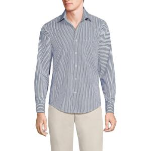 Lands’ End Men’s Traditional Fit Long Sleeve Travel Kit Shirt(Deep Sea Navy Fine Stripe)
