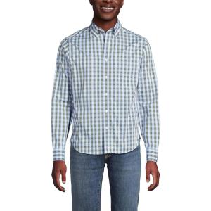 Lands’ End Men’s Traditional Fit Long Sleeve Travel Kit Shirt(Olive Drab/Blue Plaid)