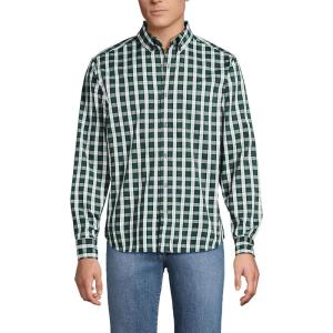Lands’ End Men’s Traditional Fit Long Sleeve Travel Kit Shirt(Pine Valley/Black Plaid)