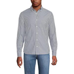 Lands’ End Men’s Traditional Fit Long Sleeve Travel Kit Shirt(Radiant Navy Stripe)