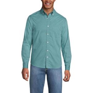 Lands’ End Men’s Traditional Fit Long Sleeve Travel Kit Shirt(Tourmaline Gingham)
