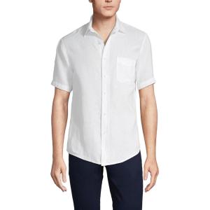 Lands’ End Men’s Traditional Fit Short Sleeve Linen Shirt(White)