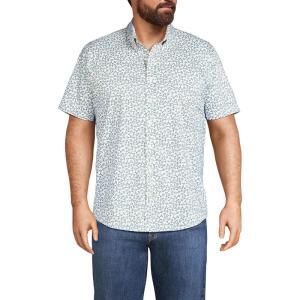 Lands’ End Men’s Traditional Fit Short Sleeve Travel Kit Shirt(Ivory/Mariner Blue Anchors)