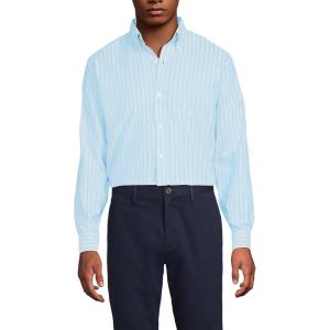 Lands’ End Men’s Traditional Fit Solid No Iron American-Grown Supima Oxford Dress Shirt(Blue/Limoncello Stripe)