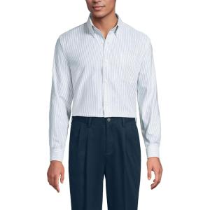 Lands’ End Men’s Traditional Fit Solid No Iron American-Grown Supima Oxford Dress Shirt(Tourmaline/White Stripe)