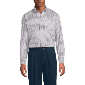 Lands’ End Men’s Traditional Fit Solid No Iron American-Grown Supima Pinpoint Buttondown Collar Dress Shirt(Lush Burgundy Multi Check)