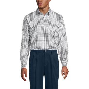Lands’ End Men’s Traditional Fit Solid No Iron American-Grown Supima Pinpoint Buttondown Collar Dress Shirt(Mineral Ash Multi Check)