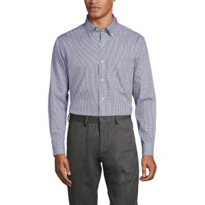 Lands’ End Men’s Traditional Fit Solid No Iron American-Grown Supima Pinpoint Buttondown Collar Dress Shirt(Rich Sapphire Check)