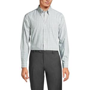 Lands’ End Men’s Traditional Fit Solid No Iron American-Grown Supima Pinpoint Buttondown Collar Dress Shirt(Ultimate Gray Multi Plaid)