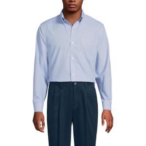Lands’ End Men’s Traditional Fit Solid No Iron American-Grown Supima Pinpoint Buttondown Collar Dress Shirt(Vibrant Lapis Mini Check)