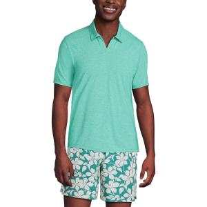 Lands’ End Men’s UPF 50 Short Sleeve Johnny Collar Polo Rash Guard Shirt(Frosted Green Heather)