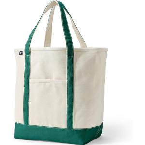 Lands’ End Open Top Canvas Tote Bag(Natural/Bright Spruce)