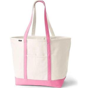 Lands’ End Open Top Canvas Tote Bag(Natural/Fresh Pink)
