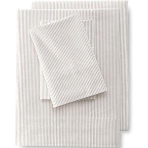 Lands’ End Oxford Stripe Sheet Set Deep Sea Navy Stripe Twin(Classic Khaki Stripe)