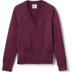 Lands’ End School Uniform Boys Cotton Modal Button Front Cardigan Sweater(Burgundy)