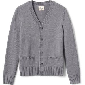 Lands’ End School Uniform Boys Cotton Modal Button Front Cardigan Sweater(Pewter Heather)
