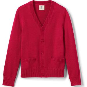 Lands’ End School Uniform Boys Cotton Modal Button Front Cardigan Sweater(Red)