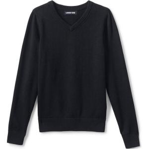 Lands’ End School Uniform Boys Cotton Modal Fine Gauge V-Neck Sweater(Black)