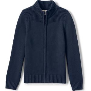 Lands’ End School Uniform Boys Cotton Modal Zip Front Cardigan Sweater(Classic Navy)