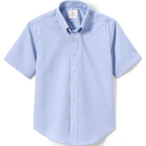 Lands’ End School Uniform Boys Short Sleeve No Iron Pinpoint Dress Shirt(Blue)