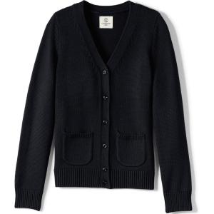 Lands’ End School Uniform Girls Cotton Modal Button Front Cardigan Sweater(Black)