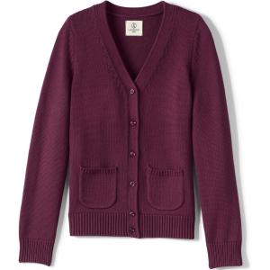 Lands’ End School Uniform Girls Cotton Modal Button Front Cardigan Sweater(Burgundy)