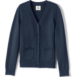Lands’ End School Uniform Girls Cotton Modal Button Front Cardigan Sweater(Classic Navy)