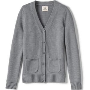 Lands’ End School Uniform Girls Cotton Modal Button Front Cardigan Sweater(Pewter Heather)