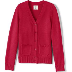 Lands’ End School Uniform Girls Cotton Modal Button Front Cardigan Sweater(Red)