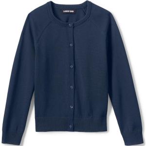 Lands’ End School Uniform Girls Cotton Modal Cardigan Sweater(Classic Navy)