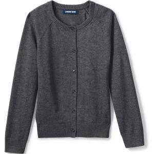 Lands’ End School Uniform Girls Cotton Modal Cardigan Sweater(Coal Heather)