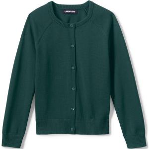Lands’ End School Uniform Girls Cotton Modal Cardigan Sweater(Evergreen)