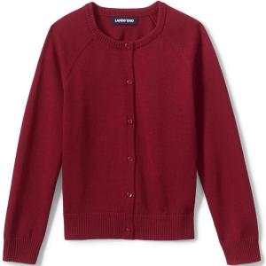 Lands’ End School Uniform Girls Cotton Modal Cardigan Sweater(Garnet)