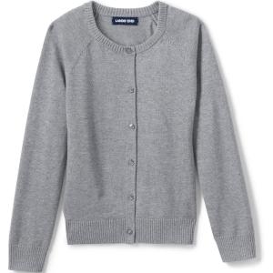 Lands’ End School Uniform Girls Cotton Modal Cardigan Sweater(Pewter Heather)